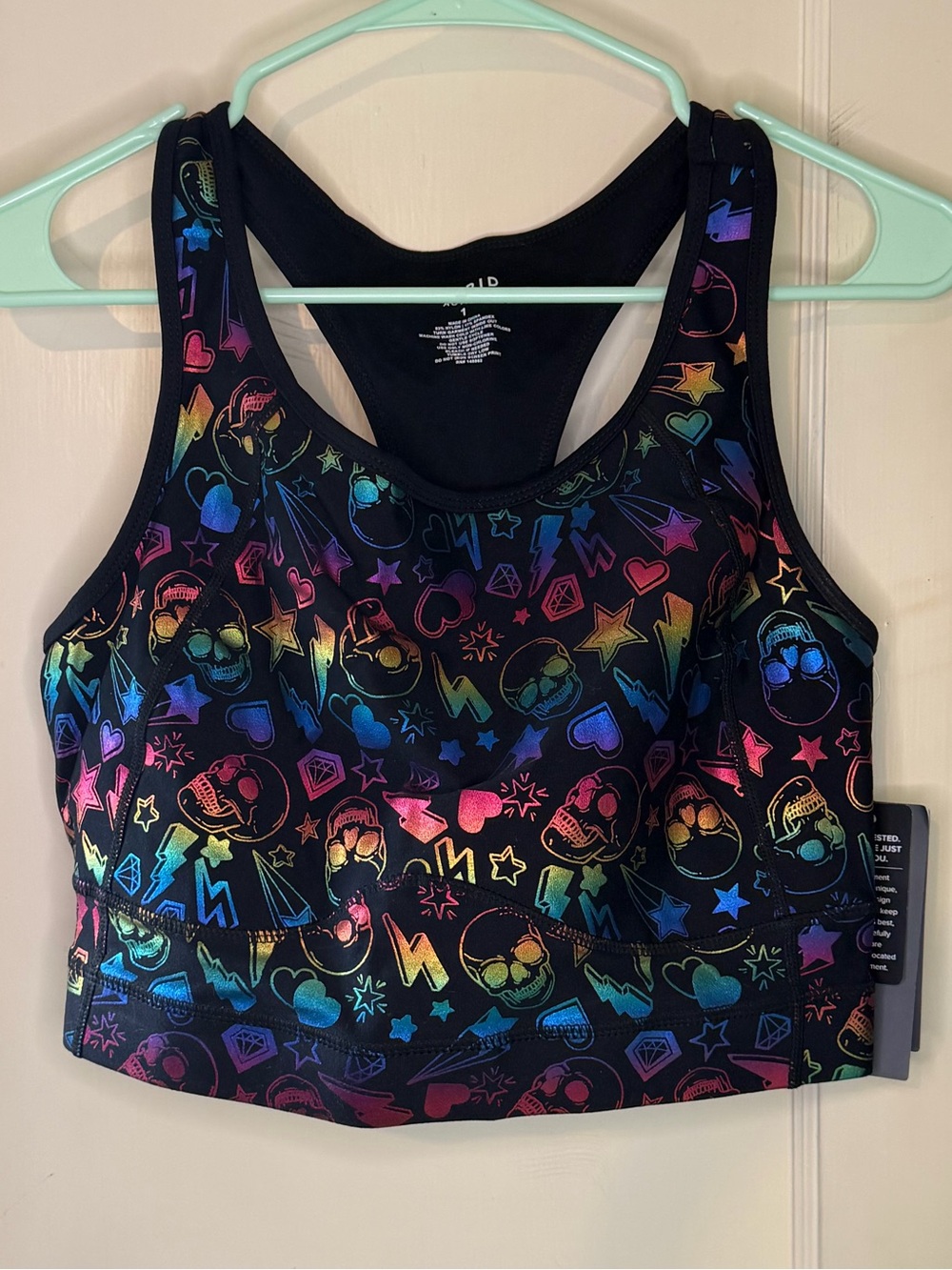 torrid Black Sports Bra with Neon Rainbow Skull Print